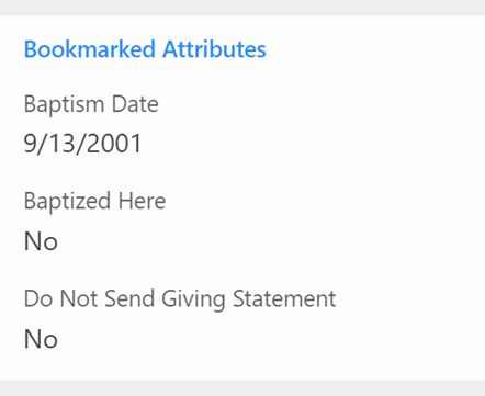 The bookmarked attributes section allows the display of a small subset of attributes. The attributes listed are customizable for each individual using the add-in. The configured attributes are also specific to the Outlook add-in which allows an individual to customize them for their task needs within Outlook.&nbsp;&nbsp;